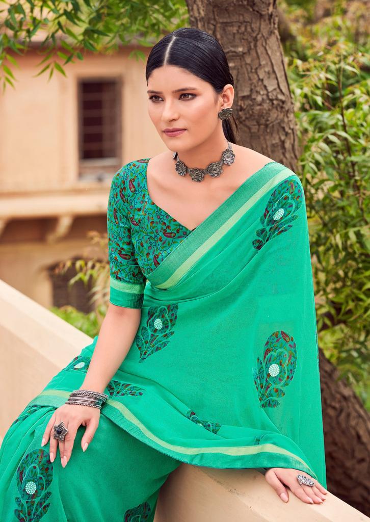 Kashvi Sunheri Ethnic Wear Printed Fancy Georgette Saree Collection